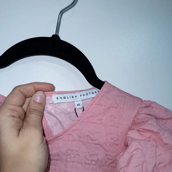 English Factory Pink Penelope Puff Sleeve Drop‎ Waist Mini Dress Size XS NWT - Picture 4 of 11